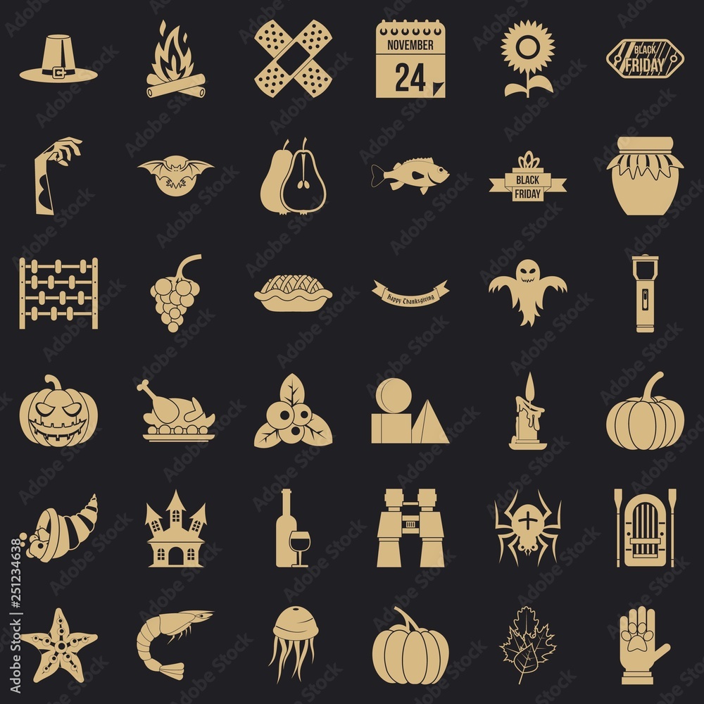 Poster halloween icons set. simple style of 36 halloween vector icons for web for any design