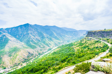 Fototapeta na wymiar View on green mountain landscape and george valley in Armenia