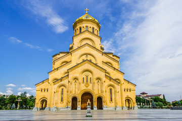 Fototapeta na wymiar View on The Holy Trinity Cathedral of Tbilisi in Georgia