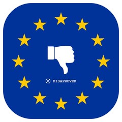 Désapprouvé, pouce en bas dans un drapeau européen