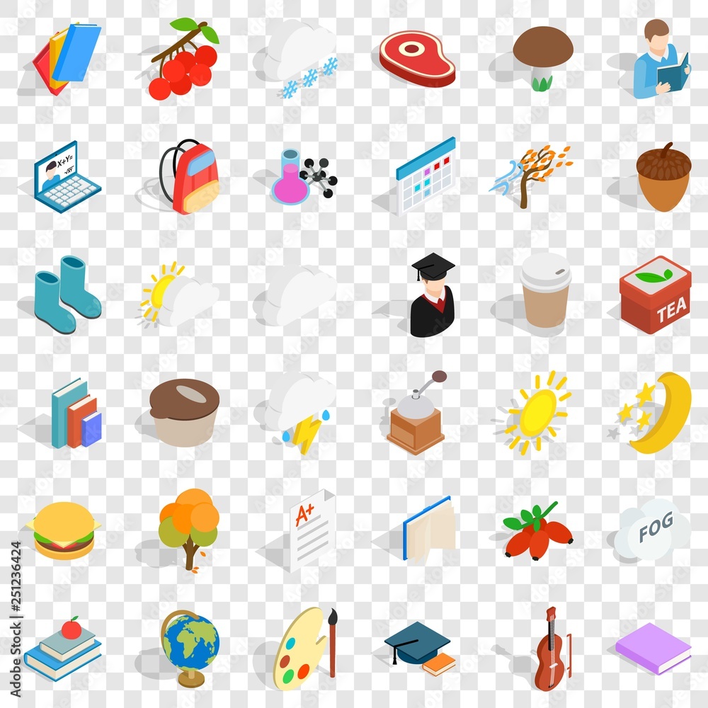 Aufkleber autumn icons set. isometric style of 36 autumn vector icons for web for any design