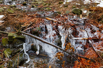 Waterfall at Smrk mountain near Ostravice village. Czech Republic, Beskydy Mountains.