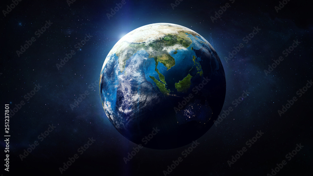 Poster planet earth globe in the space, blue ocean and continents. elements of this image furnished by nasa
