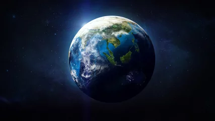 Fotobehang Planet Earth globe in de ruimte, blauwe oceaan en continenten. Elementen van deze afbeelding geleverd door NASA © dimazel