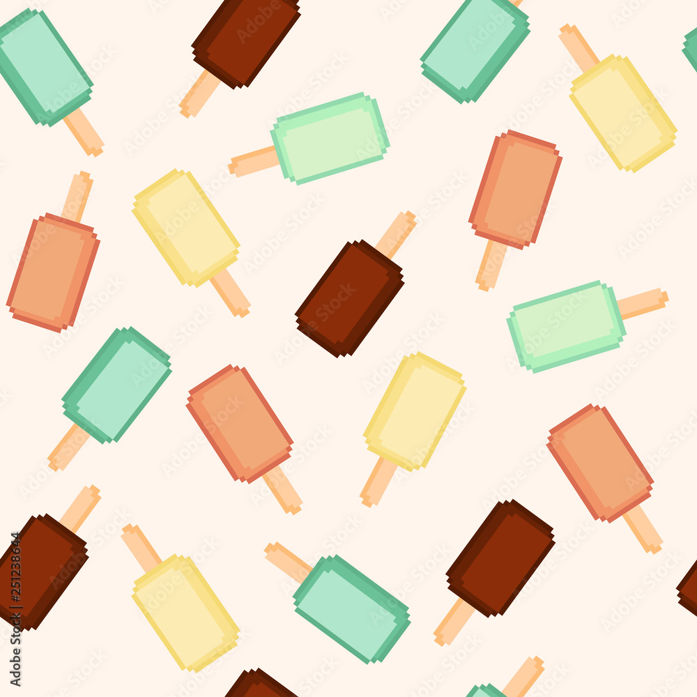 Poster seamless background of pixel ice cream. vector pattern.