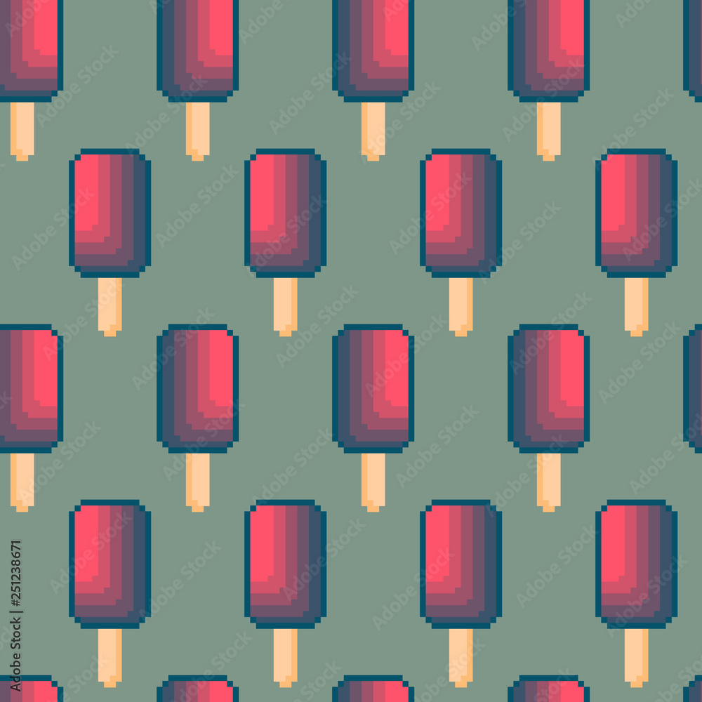 Poster seamless background of pixel ice cream. vector pattern.