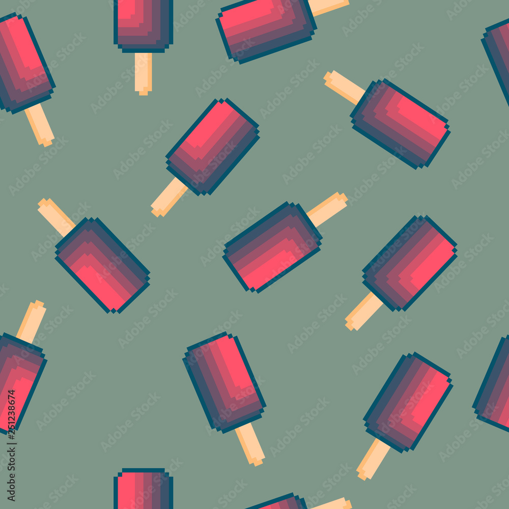 Poster seamless background of pixel ice cream. vector pattern.