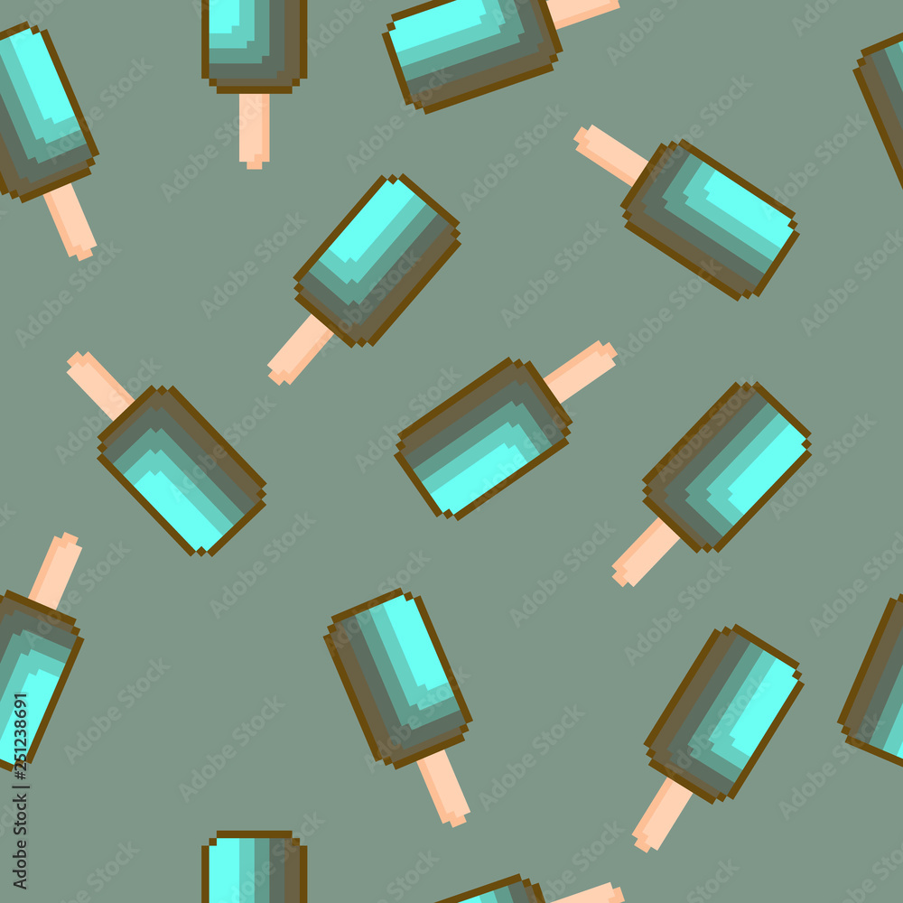 Poster seamless background of pixel ice cream. vector pattern.