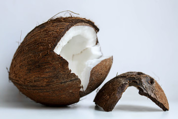 Half coconut on white Background. Clipping Path