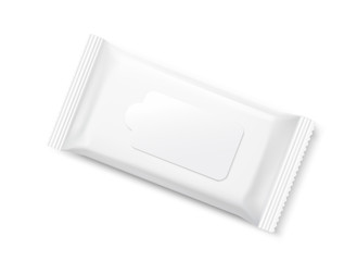 Wet wipes flow pack with realistic transparent shadows on white background. Vector mockup for your design. EPS10.