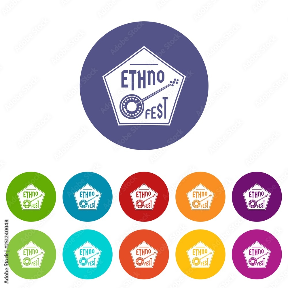 Poster banjo icons color set vector for any web design on white background