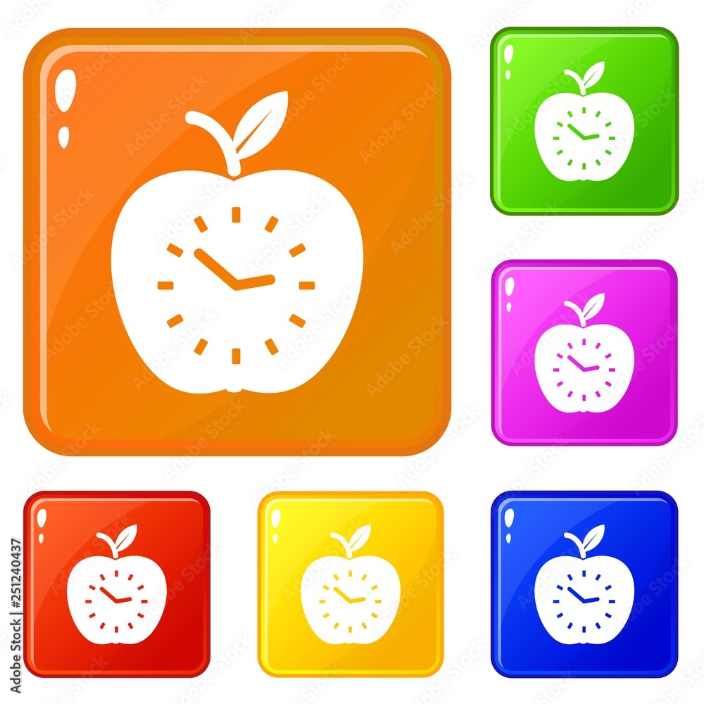 Poster time apple icons set collection vector 6 color isolated on white background