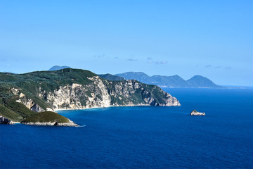 view to peninsula, cliff and bay at Corfu island, Greece.