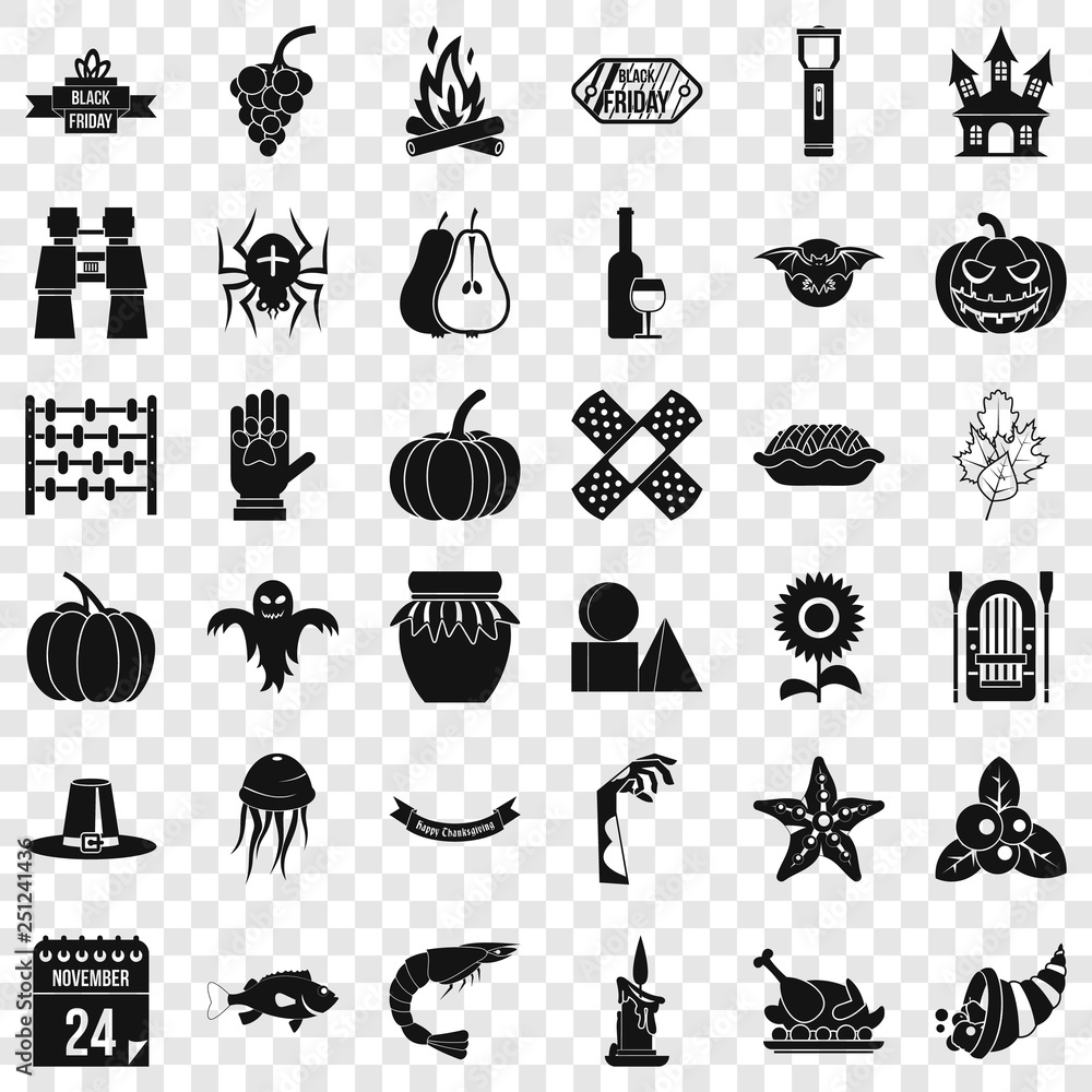 Poster halloween icons set. simple style of 36 halloween vector icons for web for any design