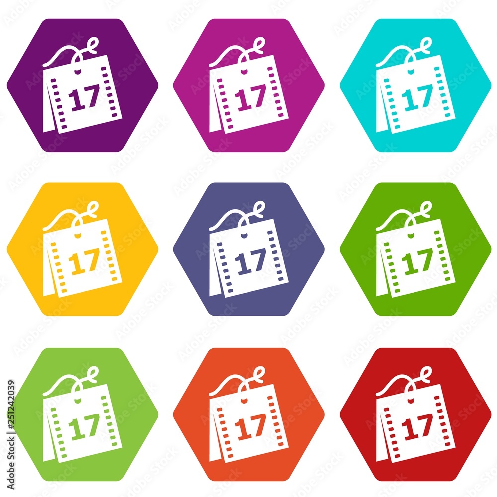 Poster week calendar icons 9 set coloful isolated on white for web