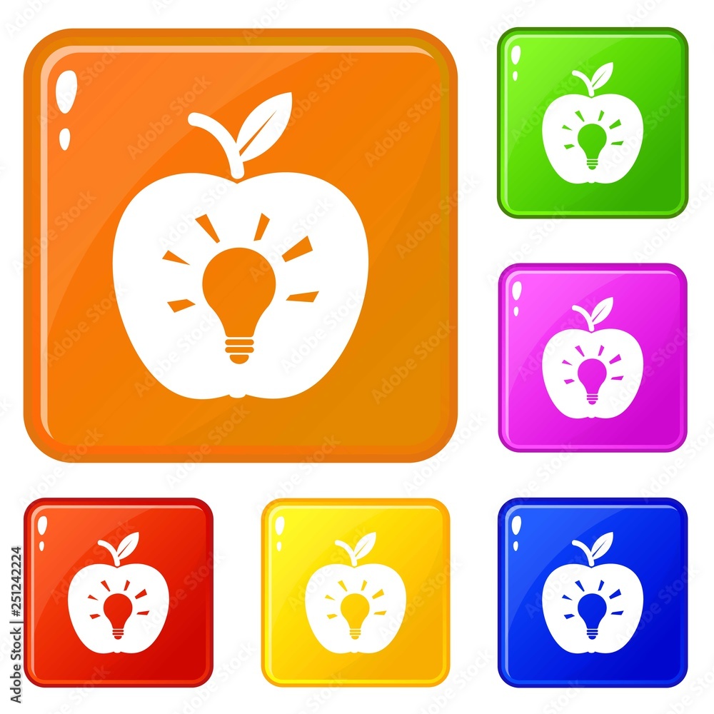 Poster bulb apple icons set collection vector 6 color isolated on white background