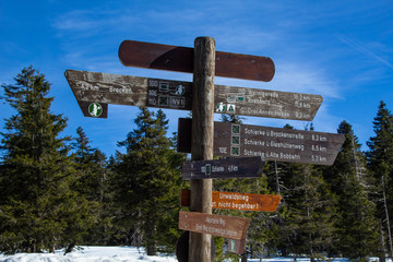 signpost at Harz Mountain National Park, Germany