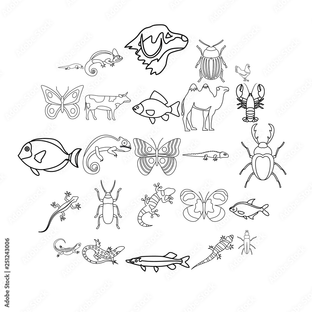 Poster animals from desert icons set. outline set of 25 animals from desert vector icons for web isolated o