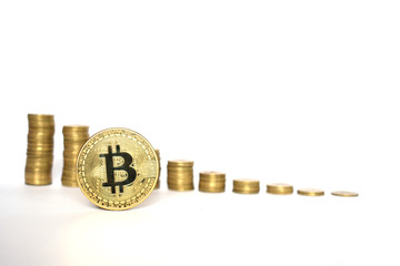 Financial growth concept with Bitcoins ladder on white background, virtual money