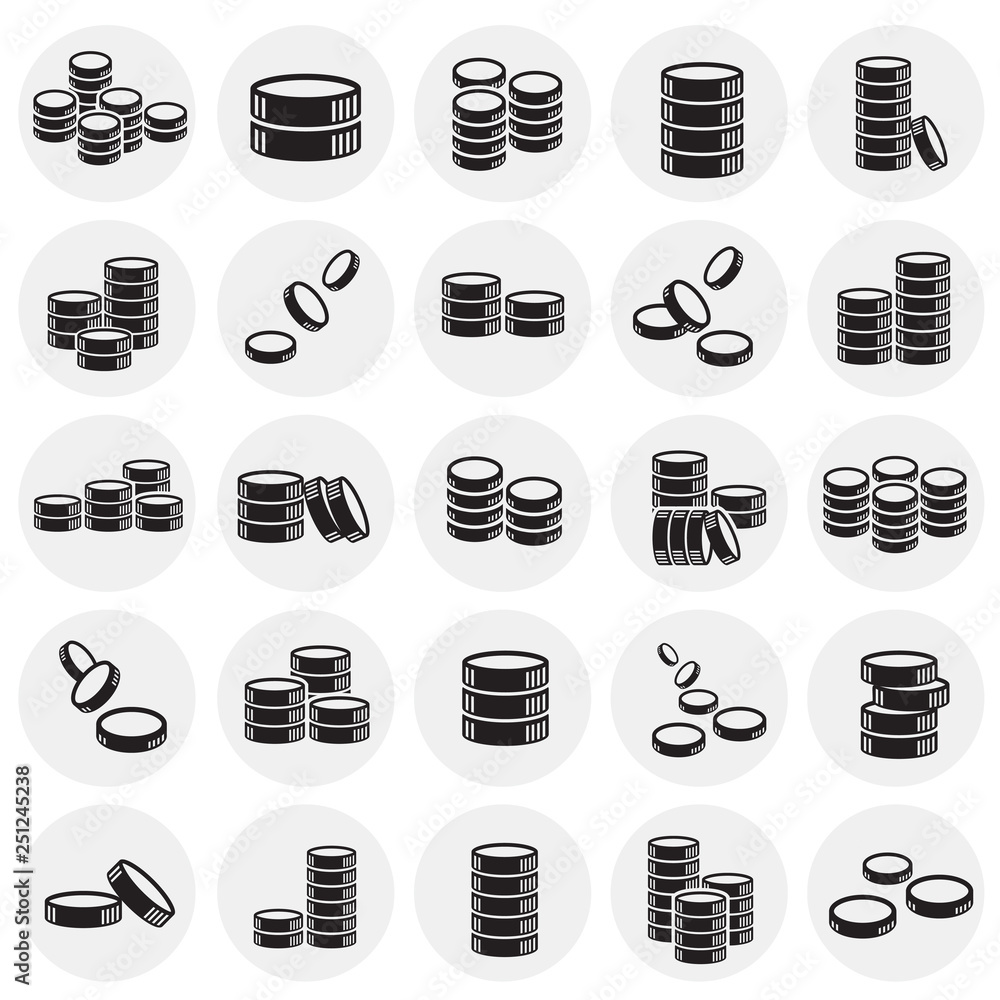 Fototapete coin icons set on circles background for graphic and web design, modern simple vector sign. internet