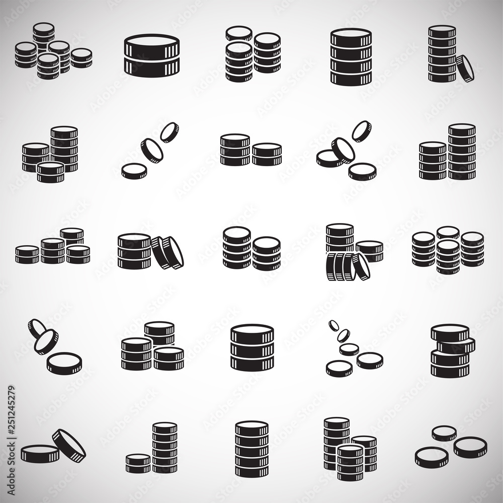 Poster coin icons set on white background for graphic and web design, modern simple vector sign. internet c