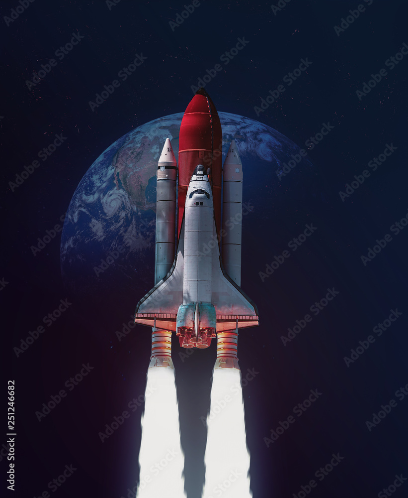 Aufkleber Space shuttle take off in outer space from Earth. Rocket on orbit of the planet. Elements of this image furnished by NASA