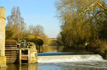 River Avon weir flowing past Warwick Castle