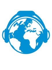 planet erde musik kopfhörer party feiern dj club disko tanzen spaß freunde team crew logo design cool