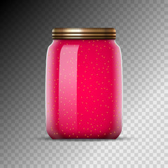 Glass jars with jam vector illustration. Canned food preserve container. Jam dessert in jars