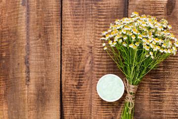Chamomile aromatherapy theme , handmade cosmetic. space for textessential  and medical flowers herbs
