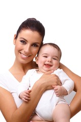 Closeup portrait of happy mother and son