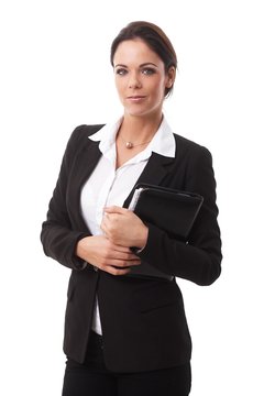 Secretary holding personal organizer