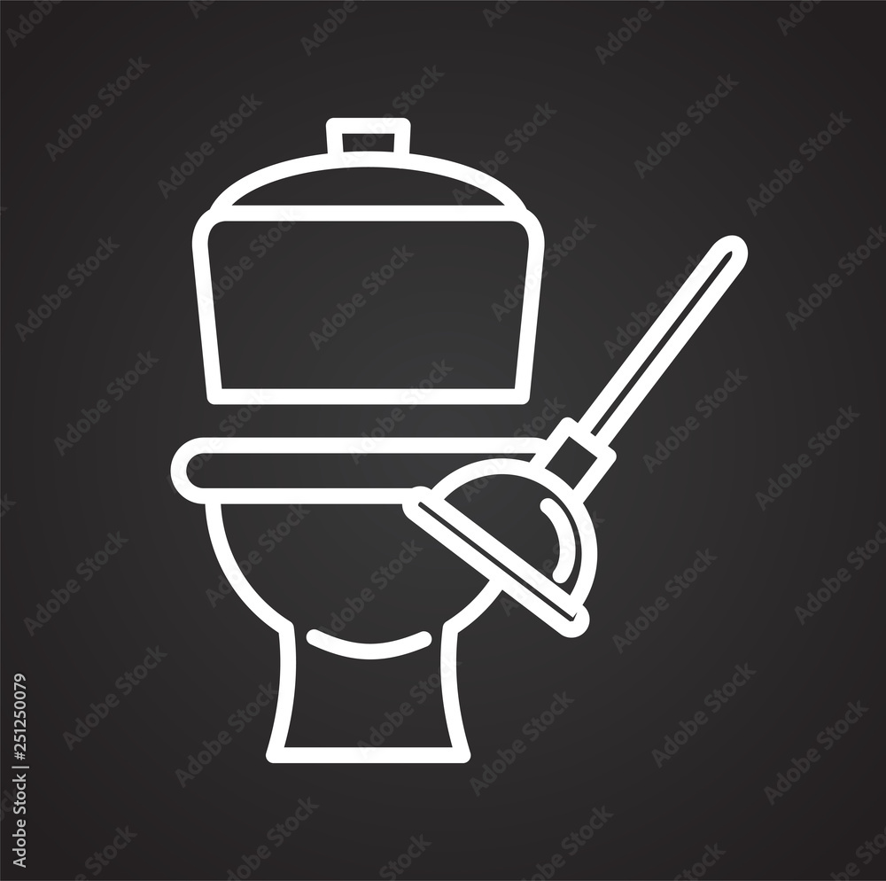 Poster toilet line icon on black background for graphic and web design, modern simple vector sign. internet