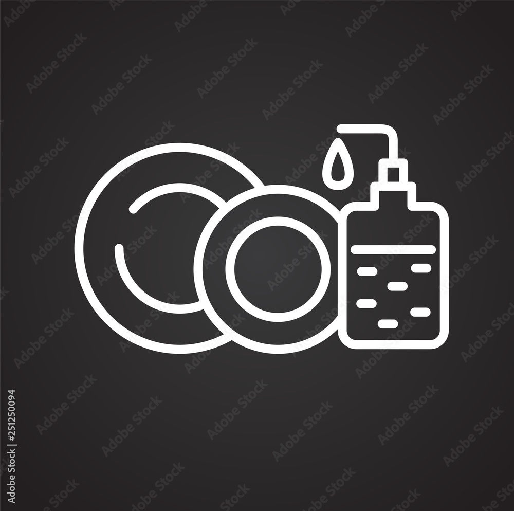 Poster glassware cleaning line icon on black background for graphic and web design, modern simple vector si