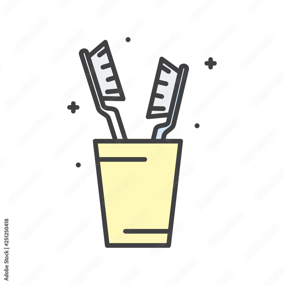 Poster tooth brushes line icon on white background for graphic and web design, modern simple vector sign. i
