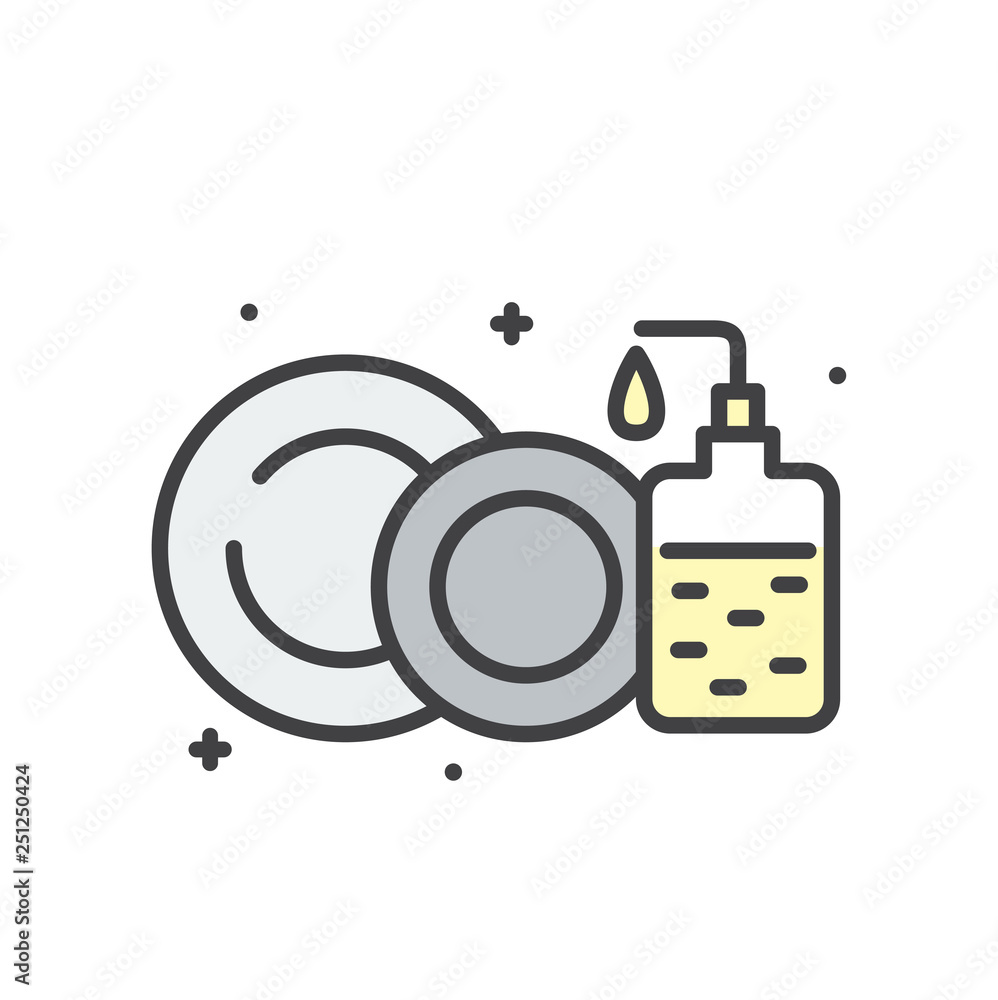 Poster glassware cleaning line icon on white background for graphic and web design, modern simple vector si