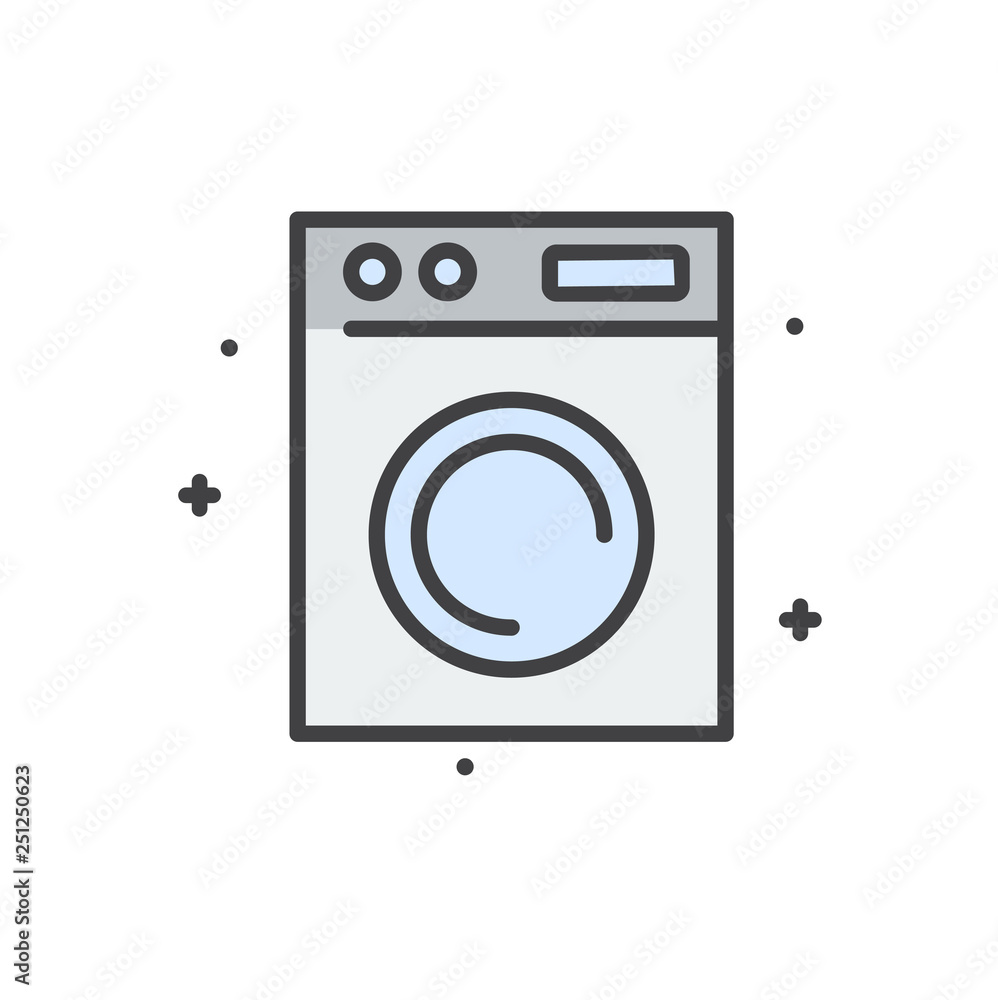 Poster washing machine line icon on white background for graphic and web design, modern simple vector sign.