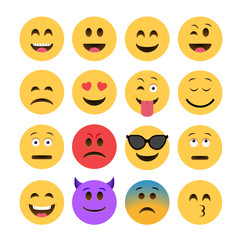 Vector emoticons emoji set. Smile face flat emoji character for chat web