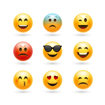 Vector emoticons emoji set. Smile face character for chat web