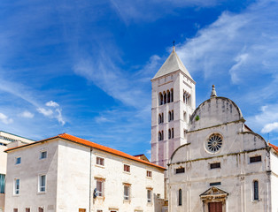Fototapeta na wymiar St. Donat church, forum and Cathedral of St. Anastasia bell tower in Zadar.