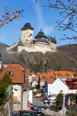 Winter royal gothic Castle Karlstejn near Prague in the sunny Day, Czech republic