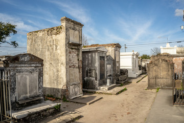 Beautiful above ground graves in the famous St. Louis Cemetery Number 1 in New Orleans, Louisiana, site of the grave of Marie Laveau, Vodoo Queen.