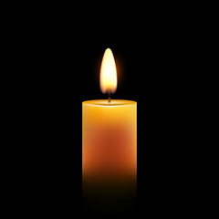 Vector candle wax isolated decoration. Candlelight flame for celebration. Glowing realistic candle light on transparent