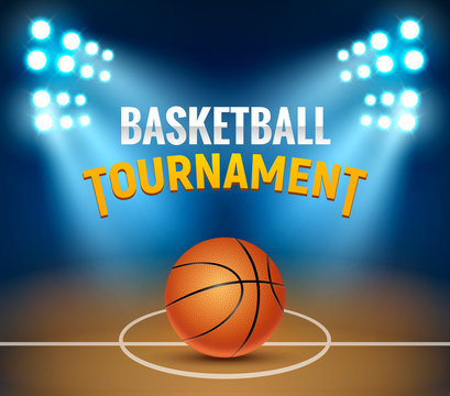 Basketball vector tournament background. Basketball court arena game poster. Banner realistic design basket template