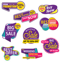 Big Sale Sticker Template. Discount Up to 50%. Vector Template Sticker Sale Promotion.