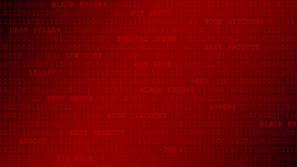 Black friday background of zeros, ones and inscriptions in red colors