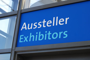 Rectangular blue aussteller exhibitors sign