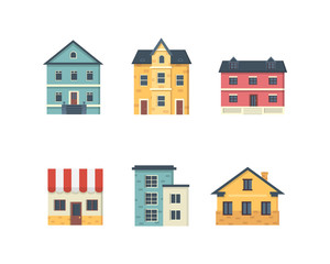 Fototapeta premium suburban private houses. House exterior. Vector urban building icons set.