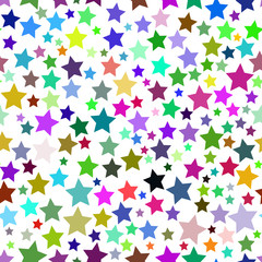 Abstract seamless pattern of stars of different sizes in various colors