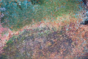 rusty colorful texture, corroded metal surface, motley cosmic color, grunge multicolored wall background
